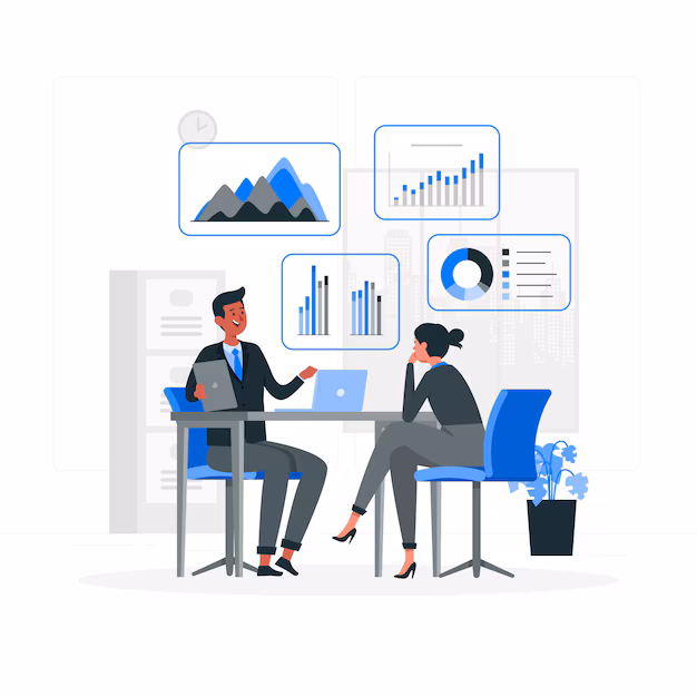 Consultores trabajando con clientes en oficina